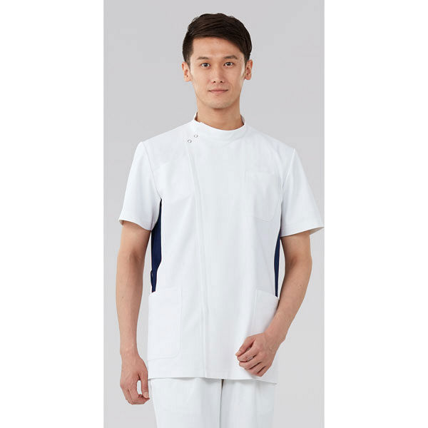 KAZEN メンズジャケット半袖 医療白衣 ホワイトxネイビー 5L 057-28（直送品）