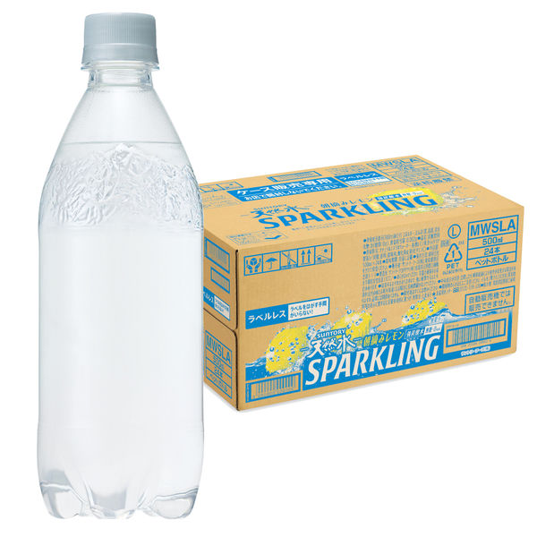 サントリー天然水スパークリングレモン 500ml ラベルレスボトル 1箱（24本入）