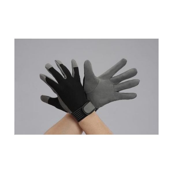 エスコ [L] 手袋(合成皮革/黒・グレー) EA353BJ-82 1セット(10双)（直送品）