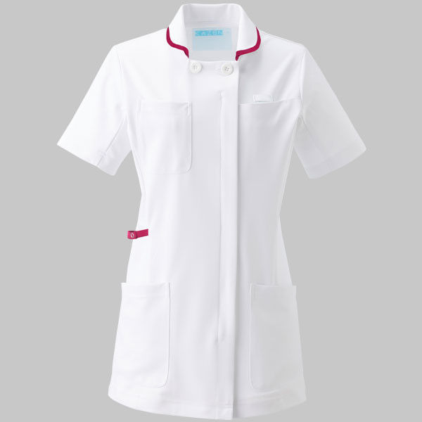 KAZEN（カゼン） レディスジャケット半袖 980 ホワイト×プラム 3L 医療白衣 1枚（直送品）
