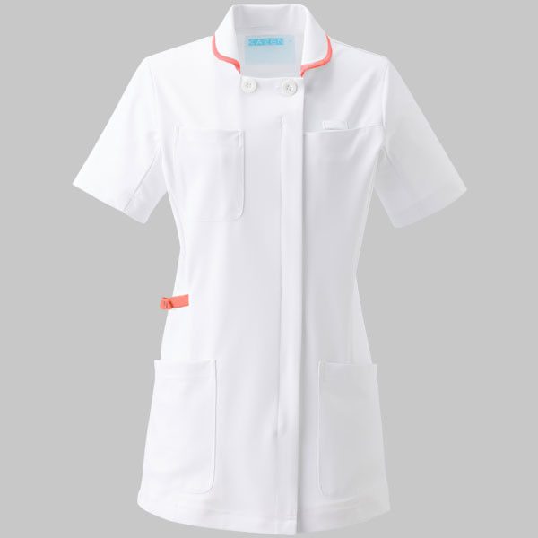 KAZEN（カゼン） レディスジャケット半袖 980 ホワイト×ピンク S 医療白衣 1枚（直送品）
