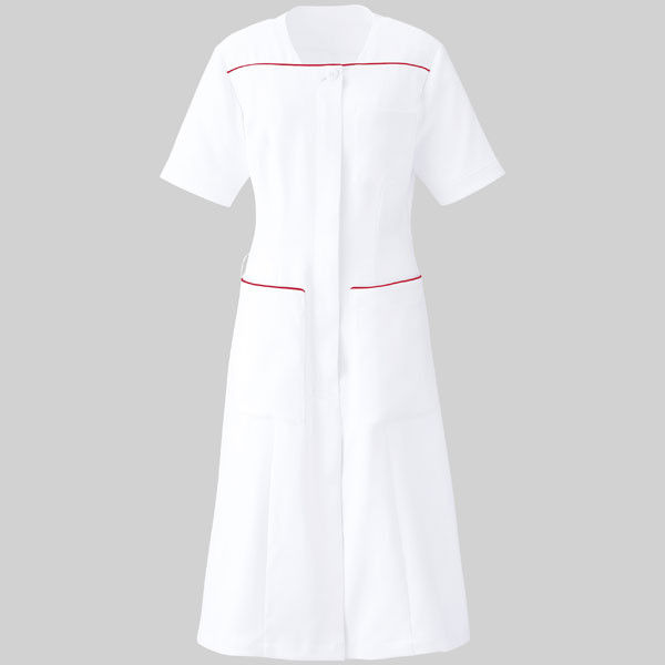 YUKISABURO WATANABE レディスワンピース半袖 YW114 ホワイト×ベルベットレッド 13号 KAZEN（カゼン） 医療白衣 1枚（直送品）