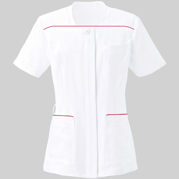 YUKISABURO WATANABE レディスジャケット半袖 YW122 ホワイト×ベルベットレッド 13号 KAZEN（カゼン） 医療白衣 1枚（直送品）