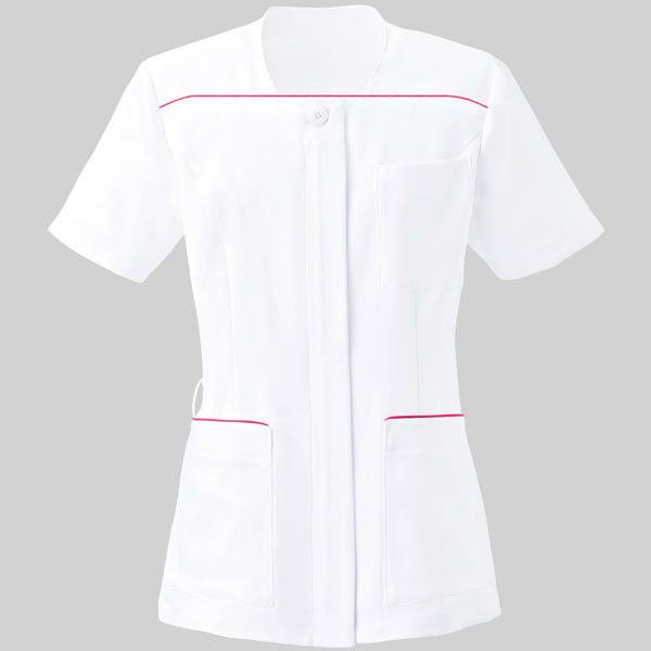 YUKISABURO WATANABE レディスジャケット半袖 YW122 ホワイト×ブリリアントピンク 13号 KAZEN（カゼン） 医療白衣 1枚（直送品）