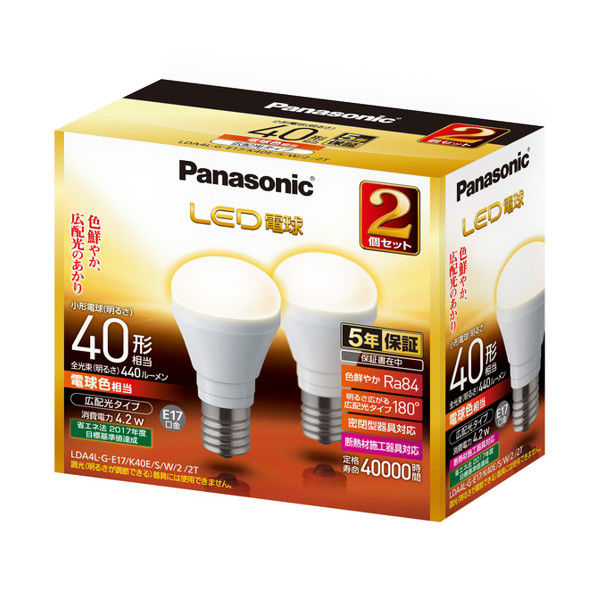 パナソニック LED電球広配光40型電球色2個パック LDA4LGE17K40ESW22T 1パック（2個入）（直送品）