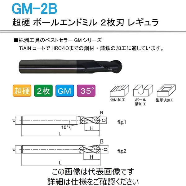 株洲工具 超硬 ボールエンドミル 2枚刃 レギュラ GM-2B-R2.5 1セット（5本）（直送品）
