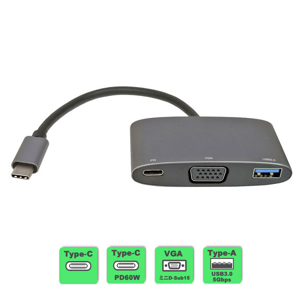 Vodaview　USB(Type-C)マルチDockアダプタ USB(C_Ver3.1)→VGA+USB(A/C)VV-USCVG-DOCK-DO-2