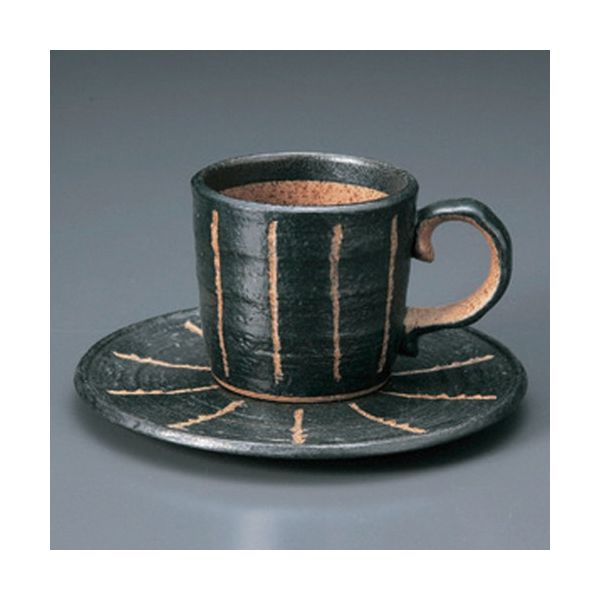 アースモス 美濃焼 和風コーヒーカップ 彫トクサ（黒）コーヒーC/S [160cc] （2個入）（直送品）