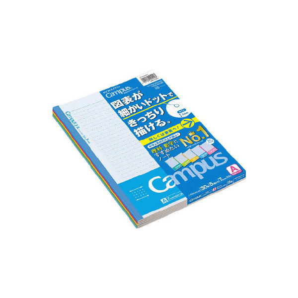 コクヨ　学習罫キャンパスノート　図表罫　セミB5　A罫7mm　5色セット　ノ-F3CAKX5　15冊：1パック5冊入×３（直送品）