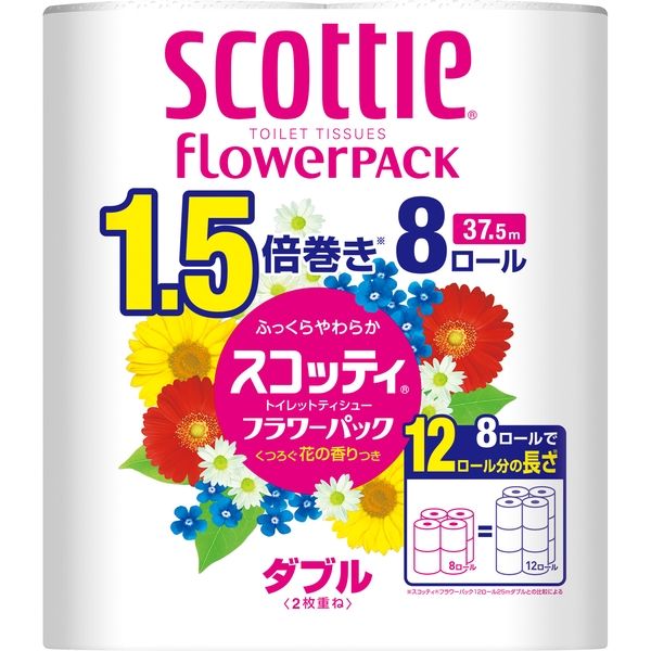 日本製紙クレシア スコッティフラワーパック1.5倍巻き ダブル 4901750263508 1パック(8巻)