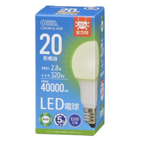 オーム電機 LED電球 E26 20形相当 昼白色 06-5513 1セット(5個)（直送品）