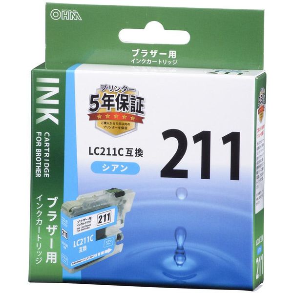 オーム電機 OHM ブラザー LC211C対応 互換インクカートリッジ シアン INK-B211B-C 1セット(3個)（直送品）