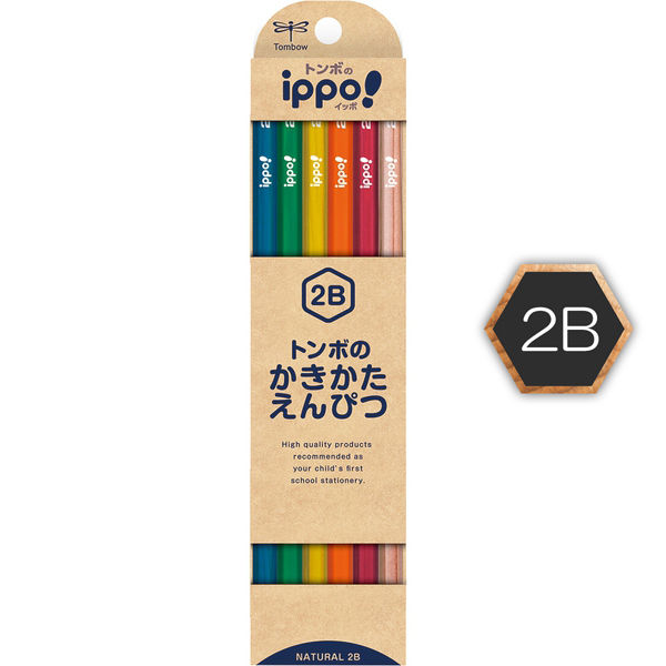 かきかたえんぴつ　ippo（イッポ）　2B　六角軸　ナチュラル　KB-KNN04-2B　1ダース（12本入）　トンボ鉛筆