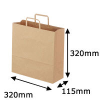 平紐クラフト紙手提袋薄型エコノミー320×320×115 茶 1箱（300枚：50枚×6袋）  オリジナル
