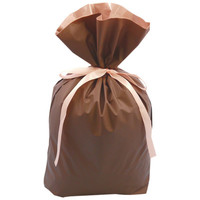 梨地リボン付き巾着（マチ付き）　LL　ブラウン　1セット（60枚：20枚入×3袋）　カクケイ