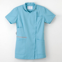 ナガイレーベン 女子上衣（衿つきスクラブ） 医療白衣 半袖 ターコイズ S ML-1142（取寄品）