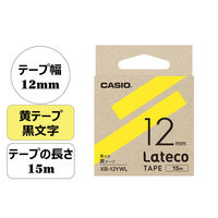 カシオ CASIO ラテコ テープ 増量版 幅12mm 黄ラベル 黒文字 5個 長尺 15m巻 XB-12YWL  オリジナル