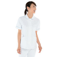 KAZEN レディスジャケット半袖 （ナースジャケット） 医療白衣 ホワイト×サックス LL 017-11（直送品）
