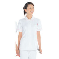 KAZEN レディスジャケット半袖 （ナースジャケット） 医療白衣 ホワイト×ピンク 3L 017-13（直送品）