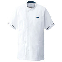 フォーク 男子上衣 1014CR ホワイト×ネイビー LL 医務衣 ケーシー メンズジャケット 医療白衣 1枚（直送品）