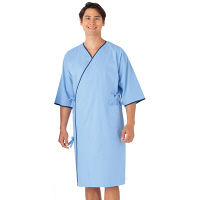 KAZEN 検診衣（ライン入り） 検査着 患者衣 男女兼用 サックスブルー（水色） M 226-91（直送品）