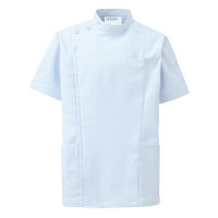 KAZEN メンズジャケット半袖（医務衣 メンズケーシー） 医療白衣 サックスブルー（水色） 4L 253-21（直送品）