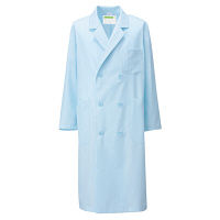 KAZEN メンズ診察衣W型長袖（ドクターコート） 医療白衣 サックスブルー（水色） ダブル S 255-91（直送品）