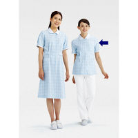 KAZEN レディスジャケット半袖 （ナースジャケット） 医療白衣 サックスブルー（水色） 4L 274-81（直送品）