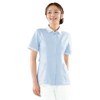 KAZEN レディスジャケット半袖 （ナースジャケット） 医療白衣 サックスブルー（水色） 3L 947-11（直送品）