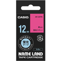 カシオ CASIO ネームランド テープ 蛍光色タイプ 幅12mm 蛍光ピンクラベル 黒文字 5.5m巻 XRー12FPK