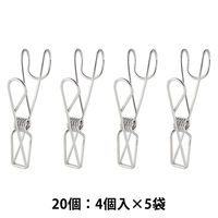 無印良品 ステンレスひっかけるワイヤークリップ 4個入 約幅2×奥行5.5×高さ9.5cm 1セット（20個:4個入×5） 良品計画