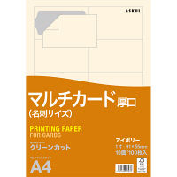 アスクル マルチカード（名刺サイズ） ミシン目なし クリーンカット 厚口 アイボリー 1袋（100シート入）  オリジナル