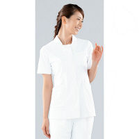 KAZEN レディスジャケット半袖 （ナースジャケット） 医療白衣 ホワイト×ホワイト L 100-20（直送品）