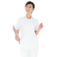 KAZEN レディスジャケット半袖 （ナースジャケット） 医療白衣 ホワイト×パープル S 100-29（直送品）