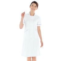 KAZEN ワンピース半袖 （ナースワンピース） 医療白衣 ホワイト×パープル S 020-29（直送品）