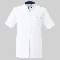 トンボ ウィキュア 薬局衣 メンズジャケット CM760-01 ホワイト×ネイビー S 医療白衣 診察衣 ドクターコート（取寄品）