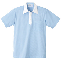 トンボ 介護ユニフォーム キラク 男女兼用ニットシャツ CR121 サックス 4L 1枚（取寄品）