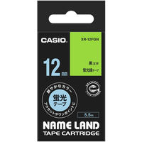 カシオ CASIO ネームランド テープ 蛍光色タイプ 幅12mm 蛍光緑ラベル 黒文字 5.5m巻 XRー12FGN