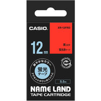 カシオ CASIO ネームランド テープ 蛍光色タイプ 幅12mm 蛍光赤ラベル 黒文字 5.5m巻 XRー12FRD