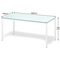 COMO FURNITURE カジュアルガラストップテーブル ホワイト 幅1500×奥行750×高さ700mm 1台（2梱包）