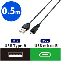 エレコム USB2.0ケーブル/スリム/ USB（A）オス - USB（Micro-B）オス ブラック 0.5m U2C-AMBX05BK 1個（直送品）