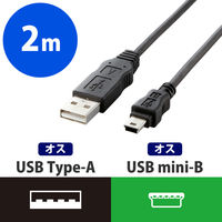 エレコム RoHS対応USBケーブル USB（A）オス - USB（mini-B）オス ブラック 2m USB2.0 USB-ECOM520 1個