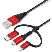 PGA 変換コネクタ付き 3in1 USBタフケーブル(Lightning＆Type-C＆micro USB) 1m レッド＆ブラック（直送品）