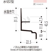 【建築資材・浴室用パネル】フクビ化学工業 樹脂系バスパネル部材　水切２型3m　ペイルピンク 1梱包（20本入）（直送品）