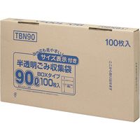 ジャパックス 容量表示入ポリ袋　90L100枚BOX　白半透明　厚み0.025ｍｍ　 TBN90 1セット（400枚）