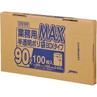 ジャパックス 業務用ポリ袋MAX　90L100枚BOX　半透明　厚み0.02ｍｍ SB98 1セット（6冊）