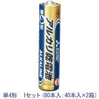 三菱電機 アルカリ乾電池 単4形　シュリンクなし紙箱包装 LR03N/B40 1セット（80本：40本×2箱）