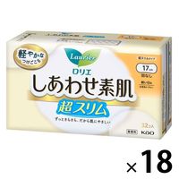 ナプキン 軽い日用 羽なし 17cm ロリエエフ しあわせ素肌 超スリム 1ケース（32枚×18個） 花王