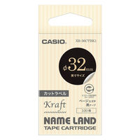 カシオ KL-LE900専用丸型ラベル 手書も出来るクラフトテープ 黒地にベージュ文字 XR-36CTBK1 1個
