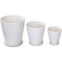 大和工業 陶器植木鉢３点セット（受皿付） ホワイト UH10/3DSWH 1箱（直送品）